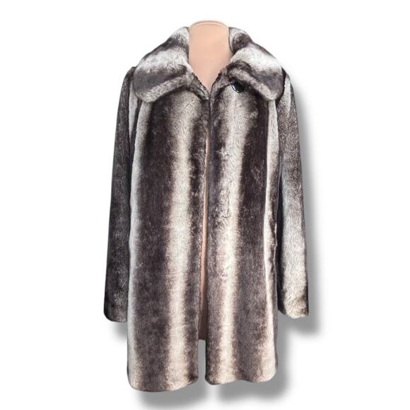 Vintage Y2K Dennis Basso Faux Fur Coat Brown Gray Striped Medium Warm Glamorous - Picture 16 of 16